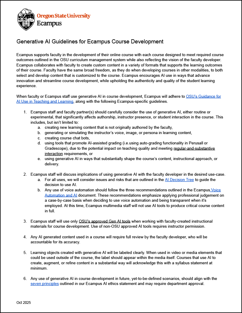 Generative AI Guidelines for Course Development