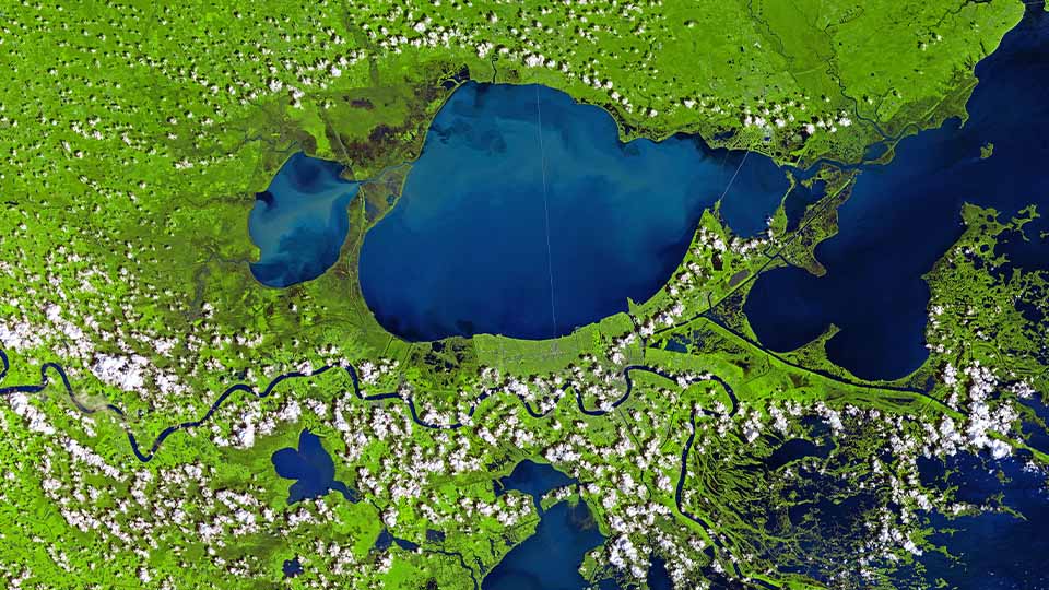 Satellite image of the Mississippi Delta in Louisiana taken after Hurricane Ida