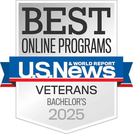 Best Online Bachelor's Veterans 2025 - U.S. News & World Report U.S. News & World Report badge for Best Online Bachelor's Veterans 2025
